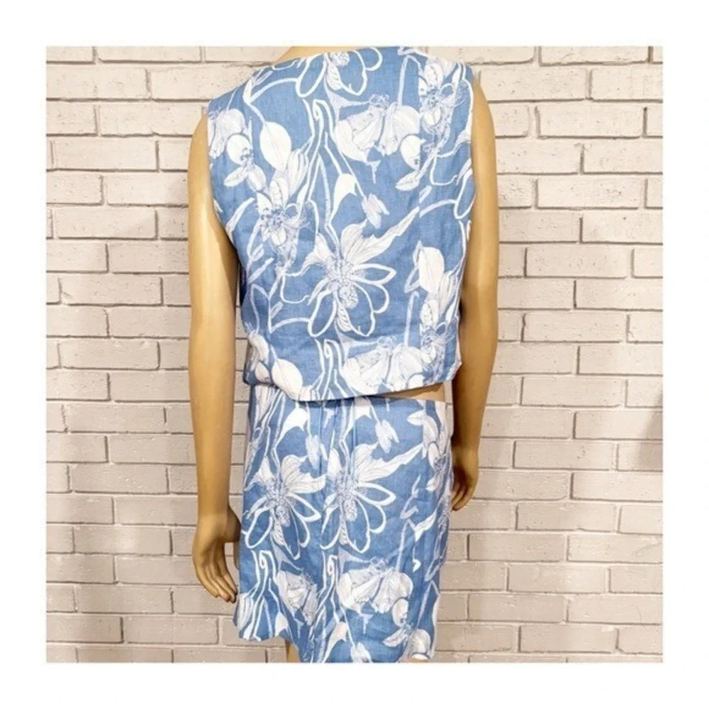 Reformation Grace Blue White Floral Linen Two‎ Piece Set | Size 12